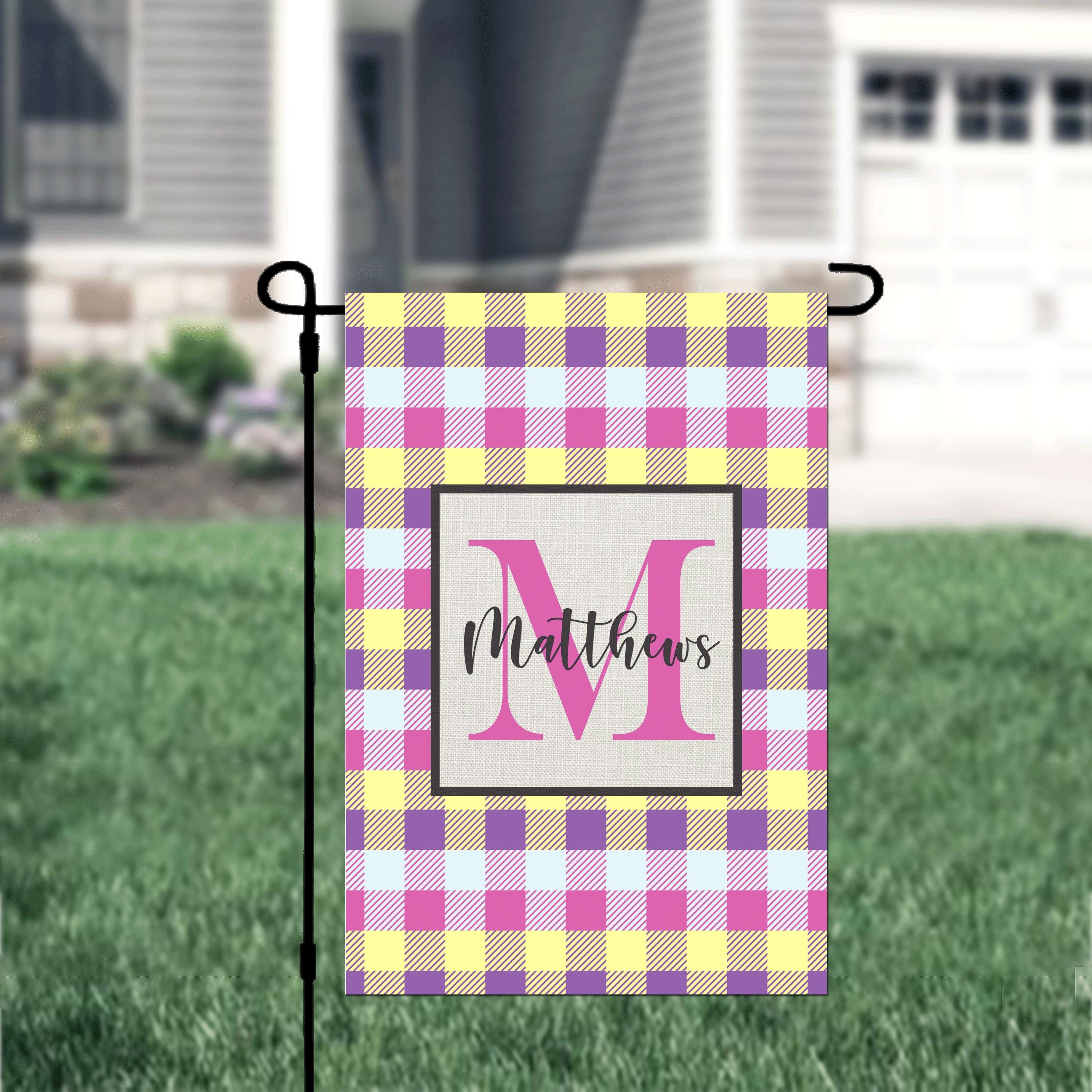Personalized Easter Plaid Garden Flag, Custom Spring Easter Garden Flag