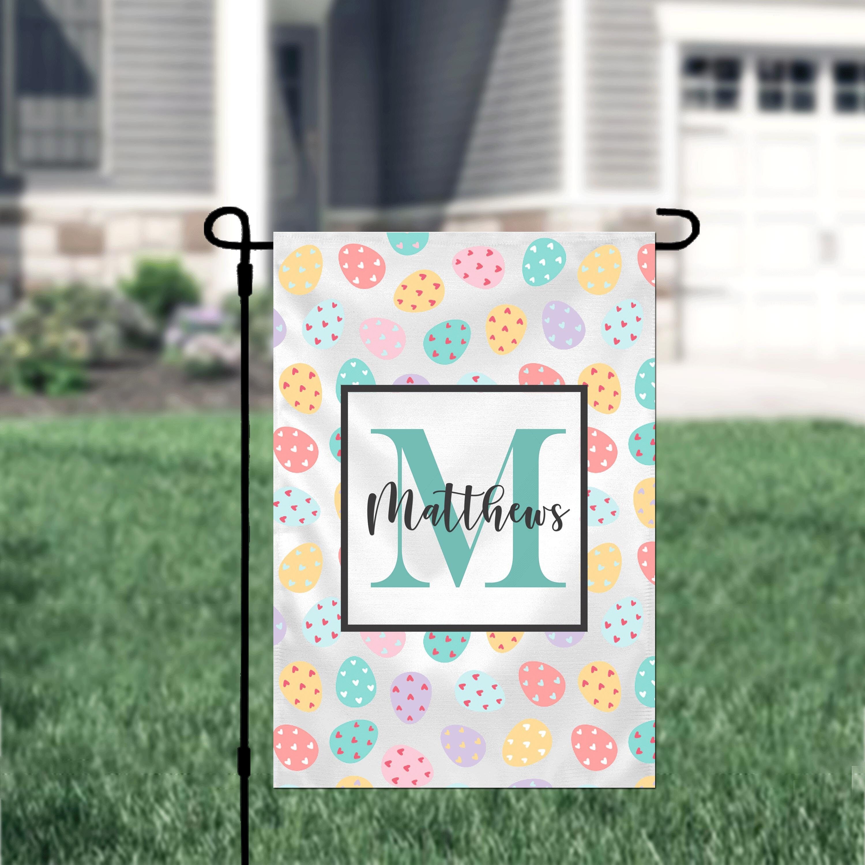 Personalized Easter Egg Theme Garden Flag, Custom Spring Easter Garden Flag