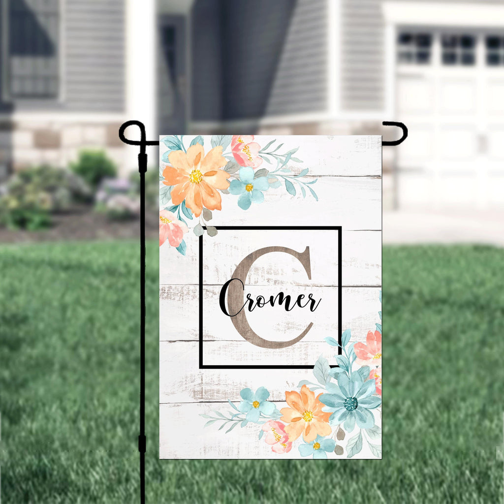 Personalized Welcome Garden Flag Spring Floral, Custom Farmhouse Garden Flag