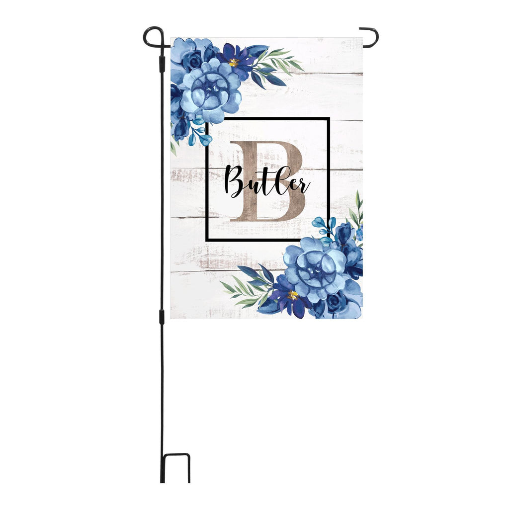 Personalized Welcome Garden Flag Blue Floral, Custom Farmhouse Garden Flag
