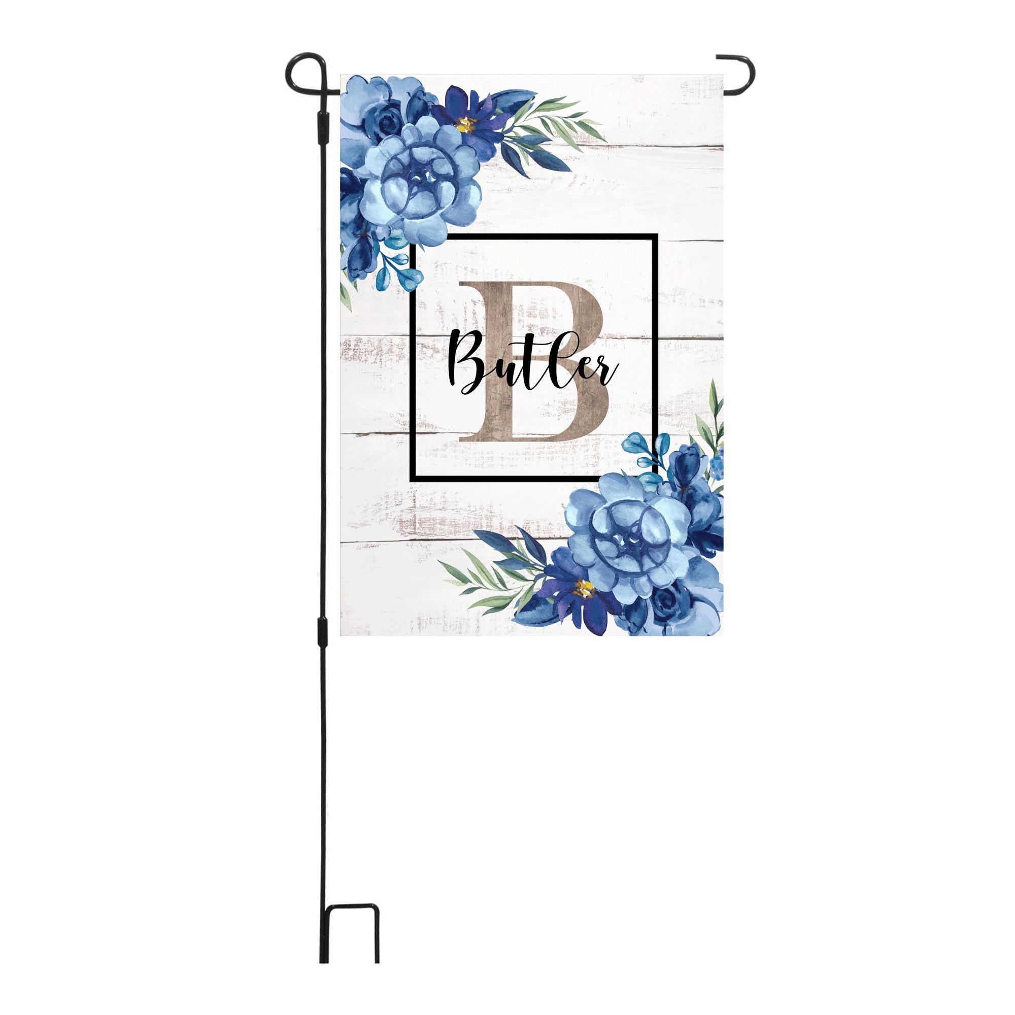 Personalized Welcome Garden Flag Blue Floral, Custom Farmhouse Garden Flag