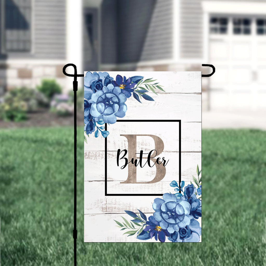 Personalized Welcome Garden Flag Blue Floral, Custom Farmhouse Garden Flag