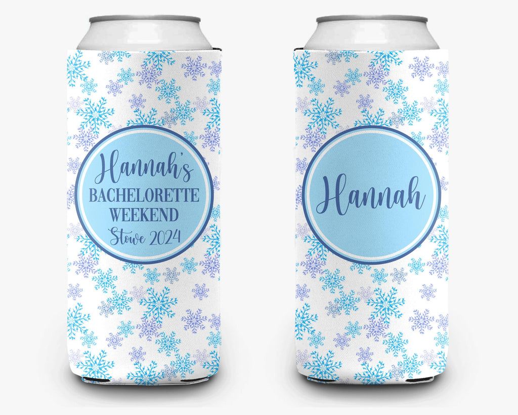 Bachelorette Party Snow Winter Theme Bridal Party Winter Theme Personalized Can Cooler Sleeve