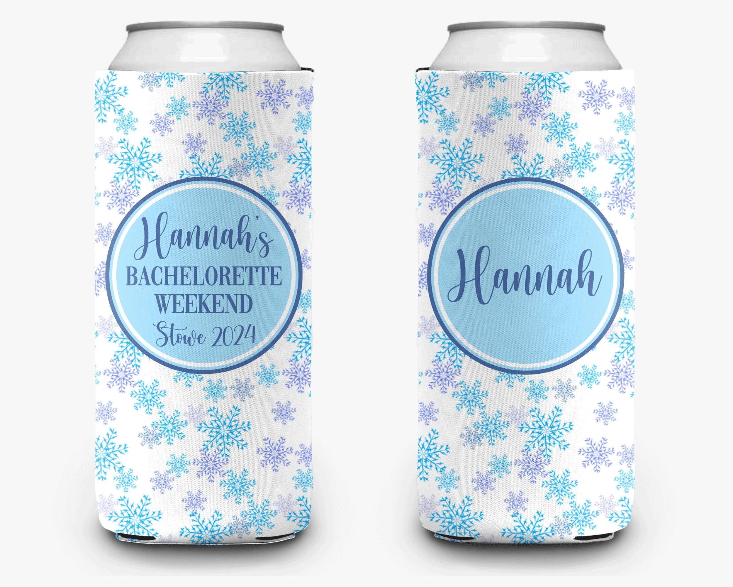 Bachelorette Party Snow Winter Theme Bridal Party Winter Theme Personalized Can Cooler Sleeve