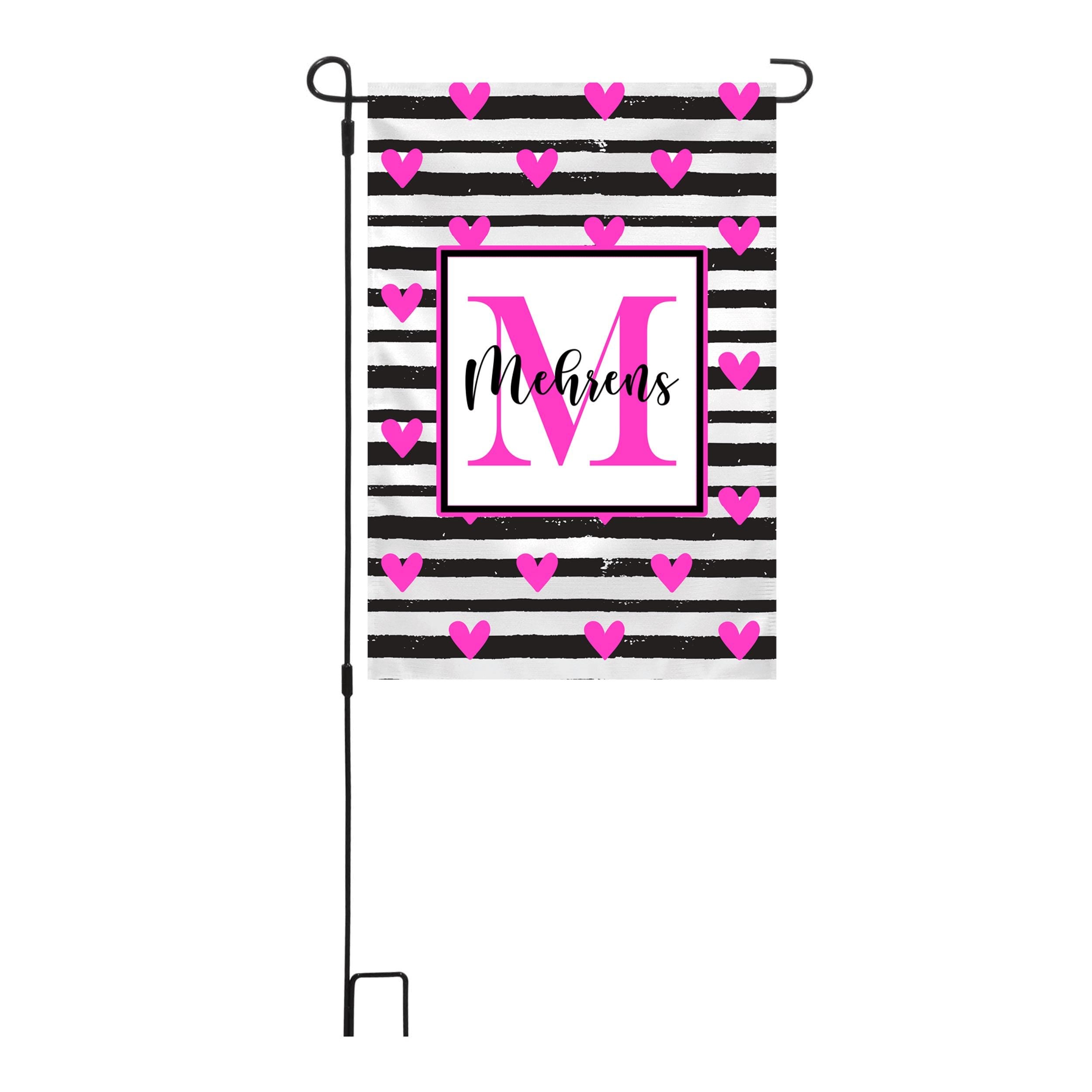 Personalized Valentine's Day Garden Flag, Custom Heart Stripe Garden Flag
