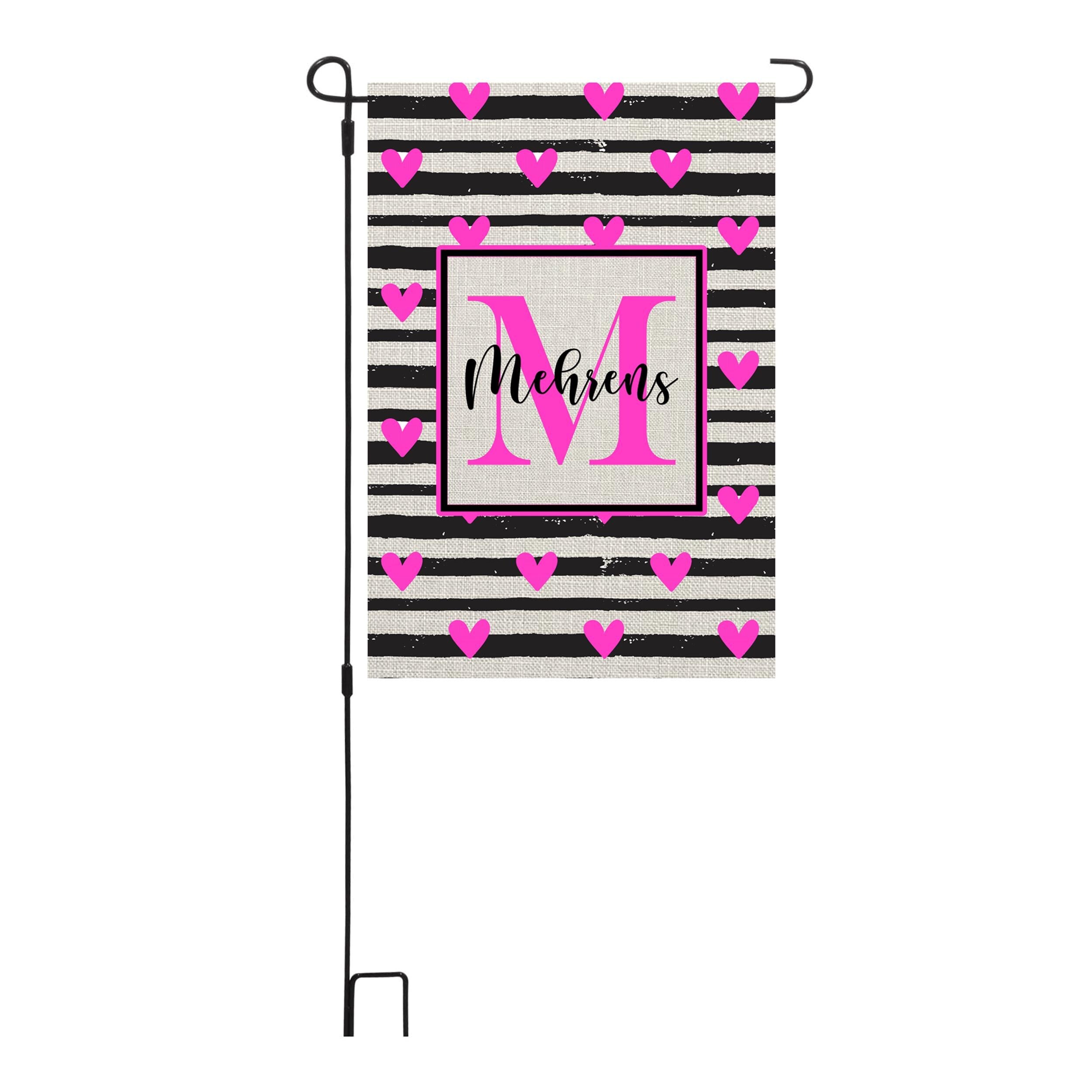 Personalized Valentine's Day Garden Flag, Custom Heart Stripe Garden Flag