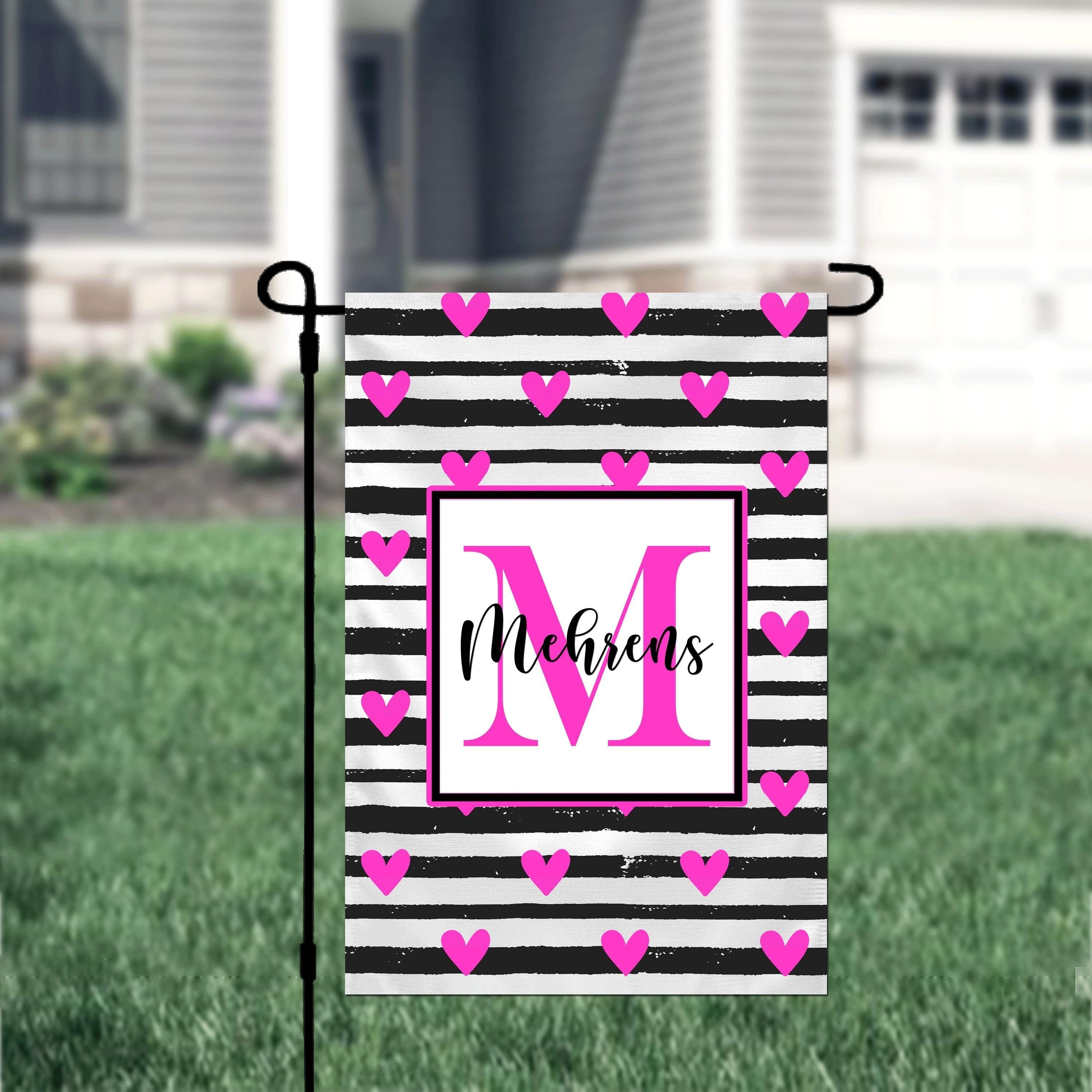 Personalized Valentine's Day Garden Flag, Custom Heart Stripe Garden Flag