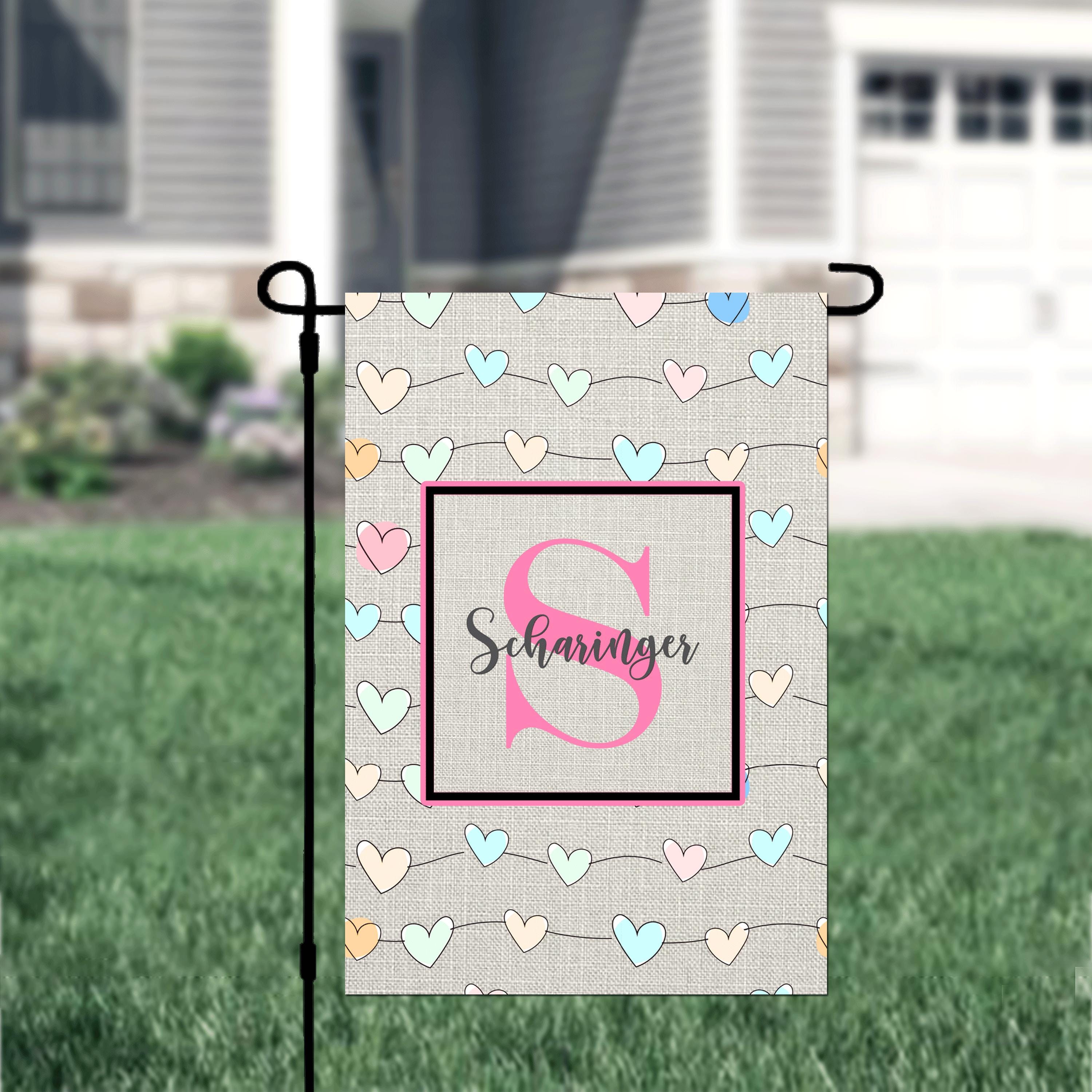 Personalized Valentine's Day Heart Garden Flag, Custom Conversation Heart Garden Flag