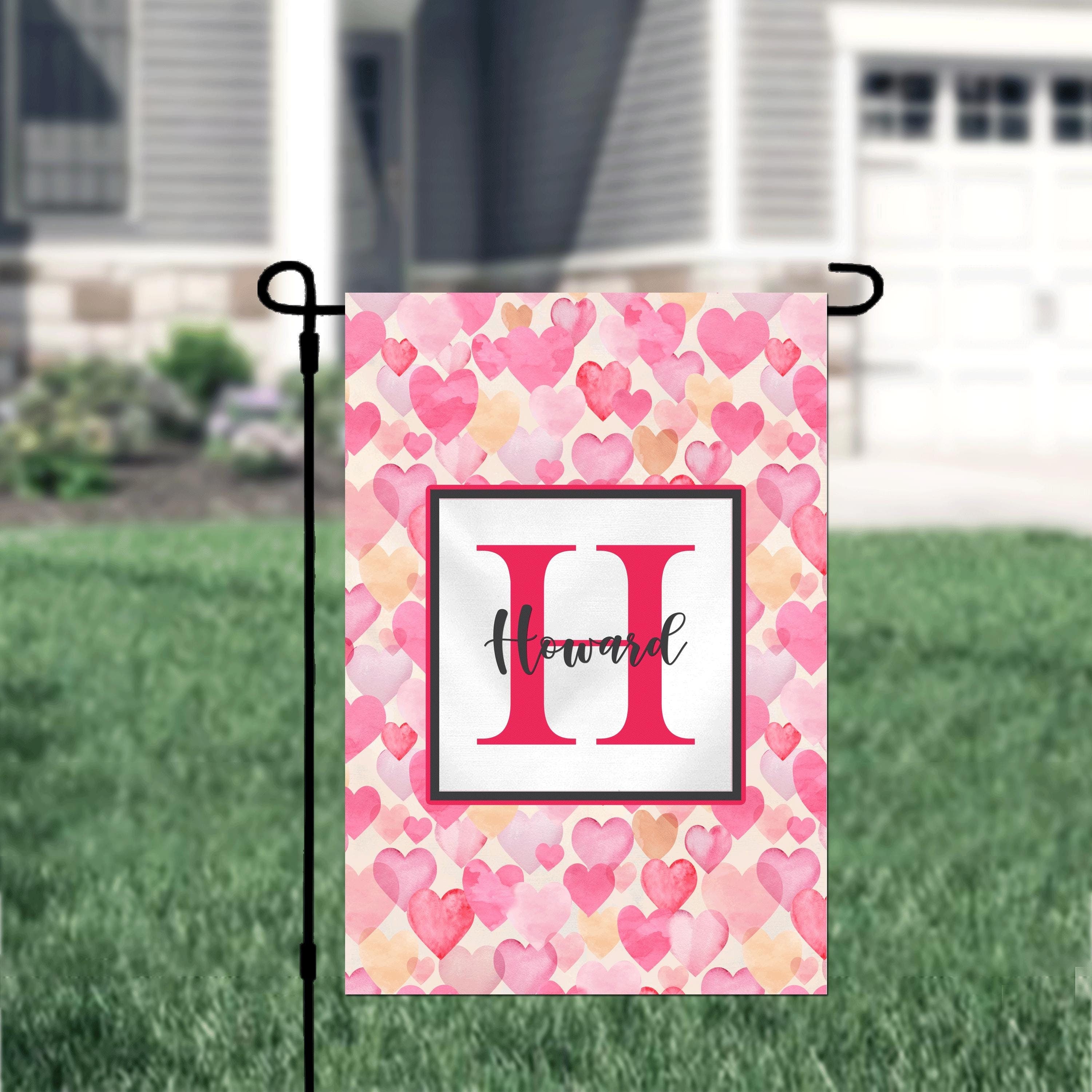 Personalized Valentine's Day Hearts Garden Flag, Custom Colorful Hearts Garden Flag