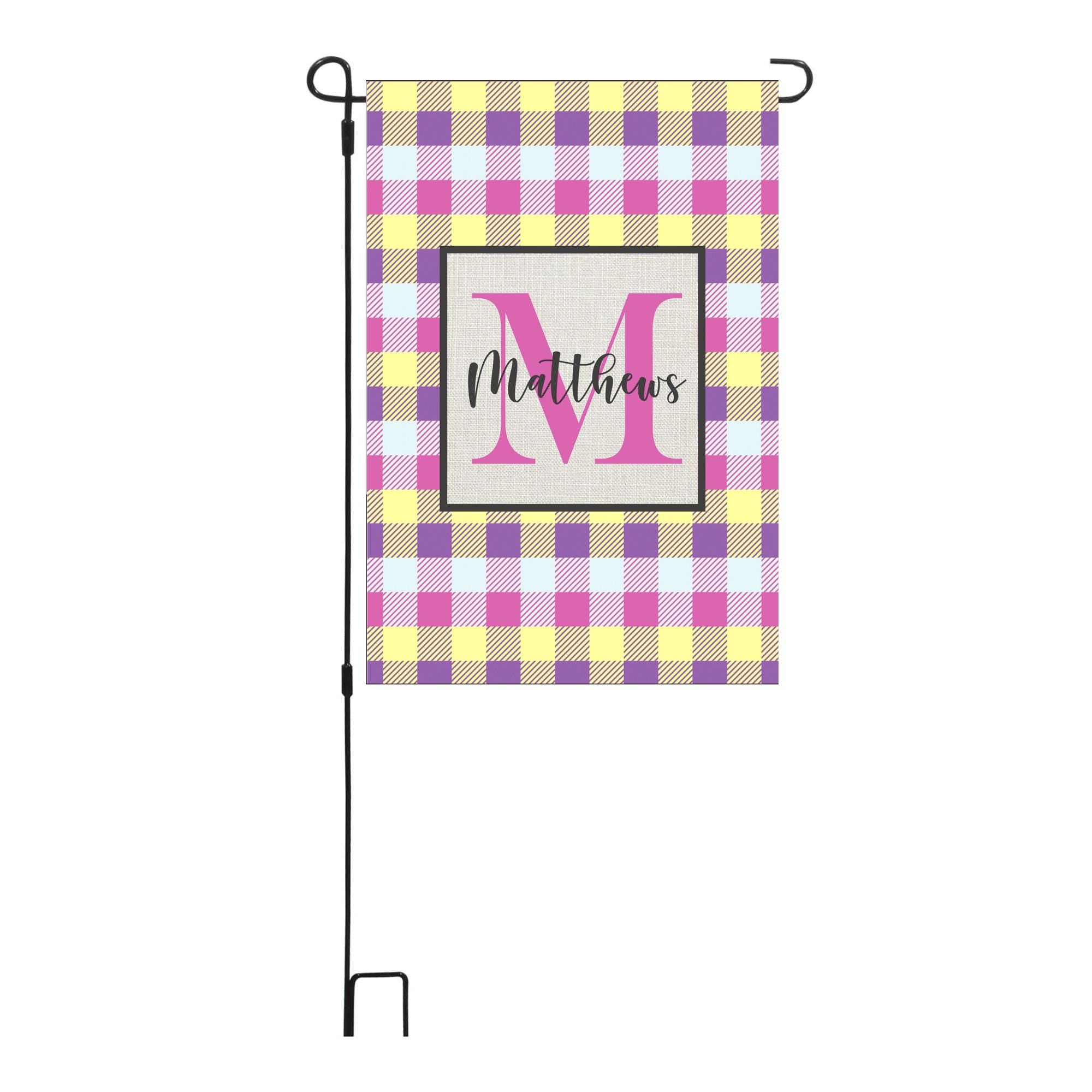 Personalized Easter Plaid Garden Flag, Custom Spring Easter Garden Flag