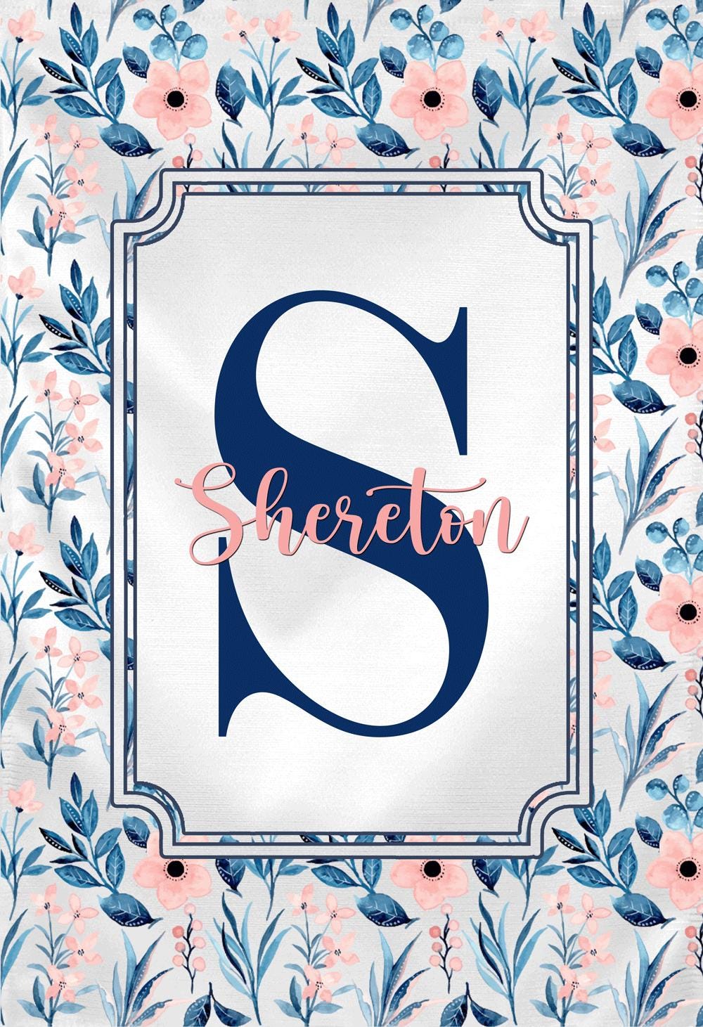 Personalized Welcome Garden Flag Blue Pink Floral, Custom Farmhouse Garden Flag