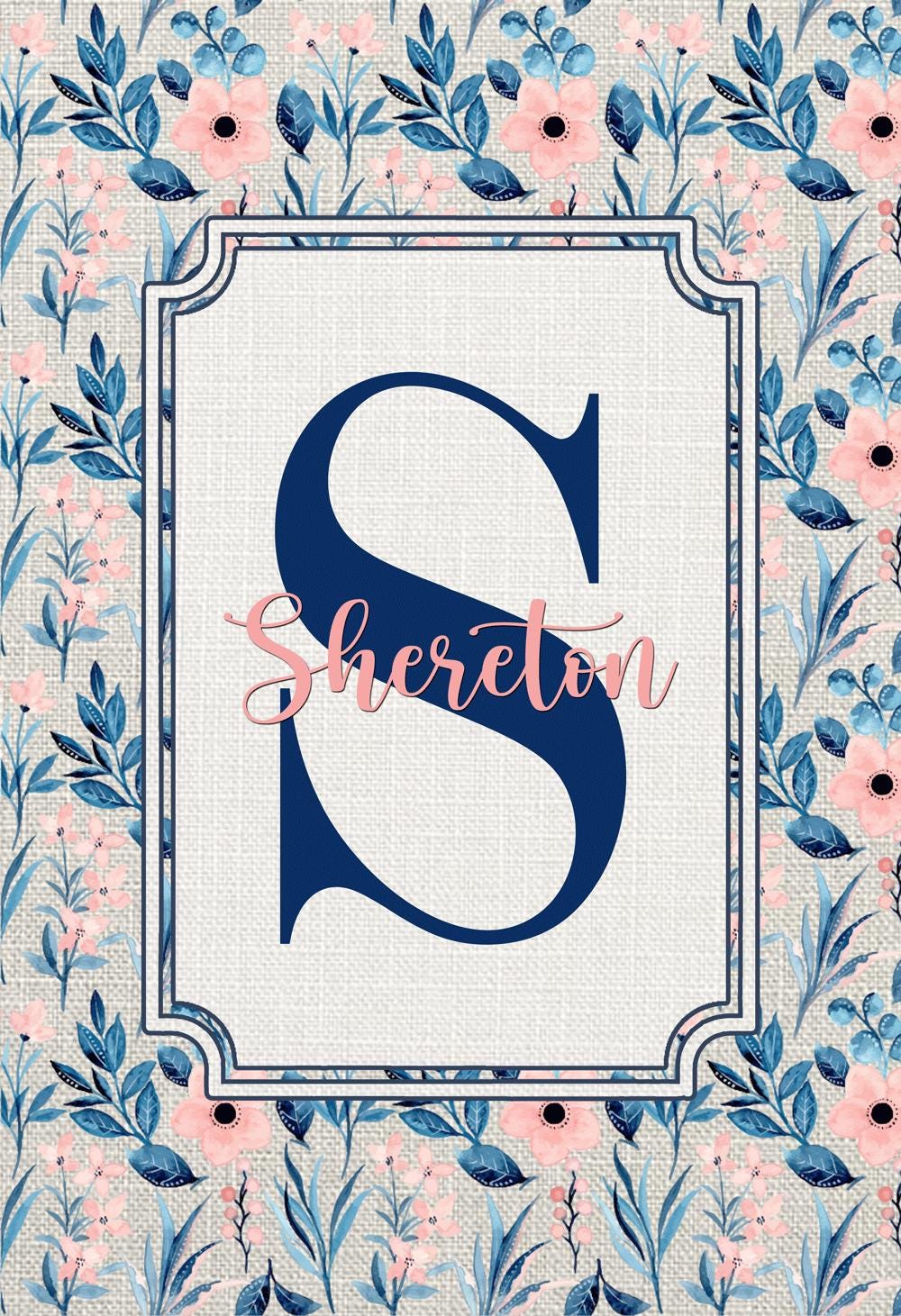 Personalized Welcome Garden Flag Blue Pink Floral, Custom Farmhouse Garden Flag