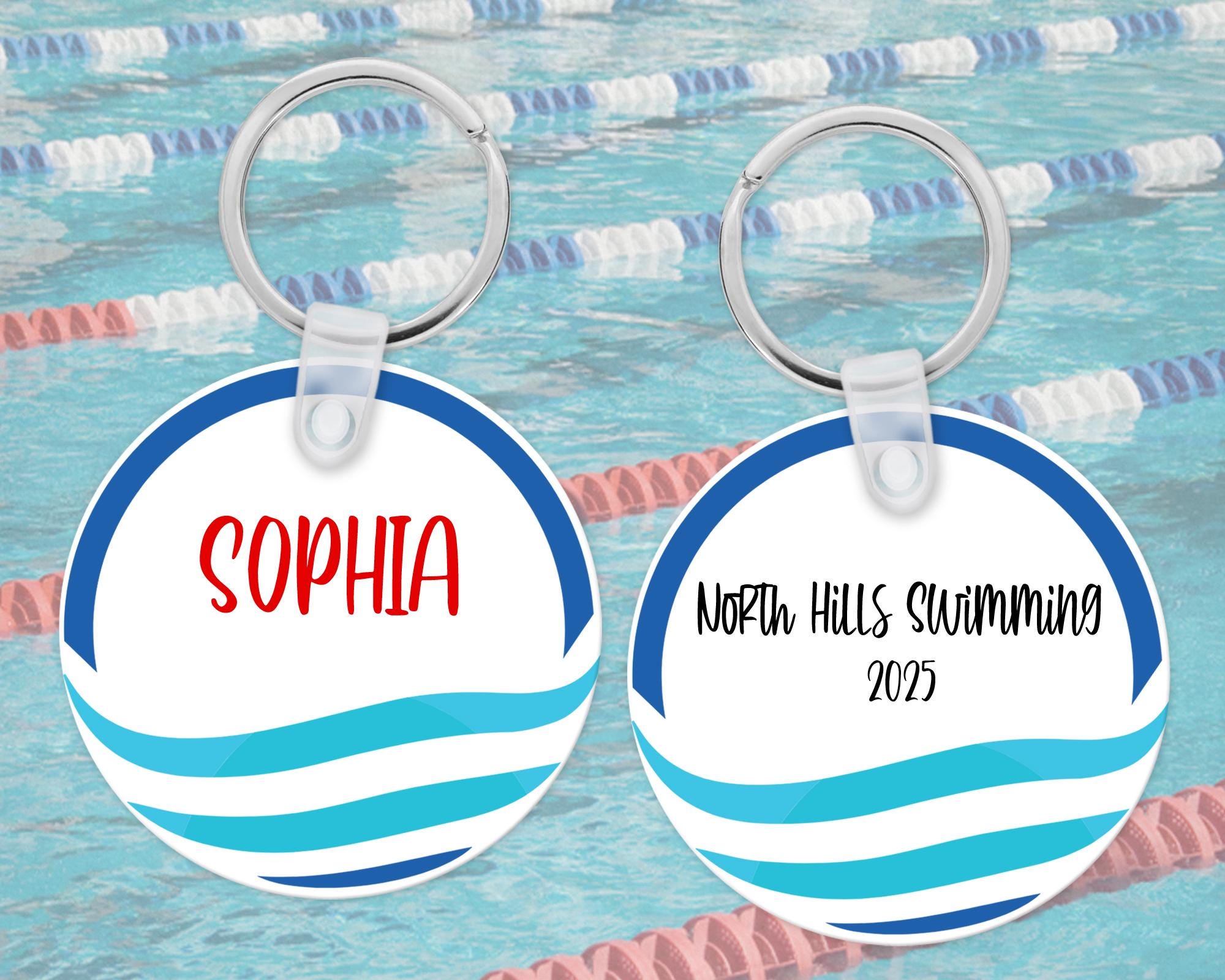 Swimming Name Bag Tag | Personalized Team Swimming Keychain | Swimming Luggage Tag | Sports Bag Tag