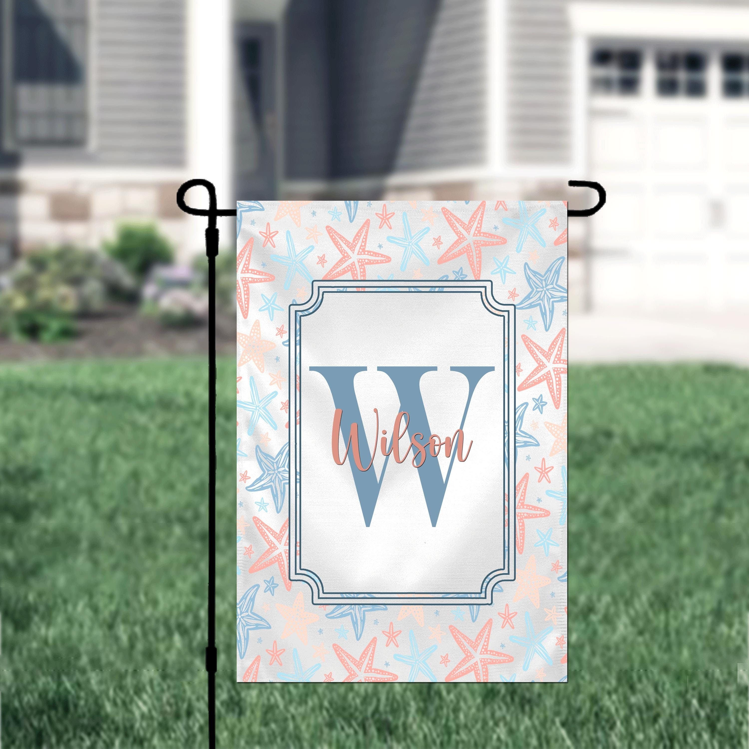 Personalized Welcome Garden Flag Coral Sea Floral, Custom Coastal Garden Flag