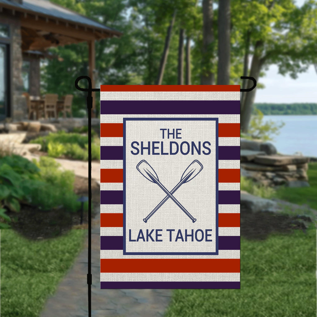 Personalized Welcome Nautical Garden Flag, Coastal Garden Flag, Red White Blue Flag, Custom Lake House Anchor Garden Flag