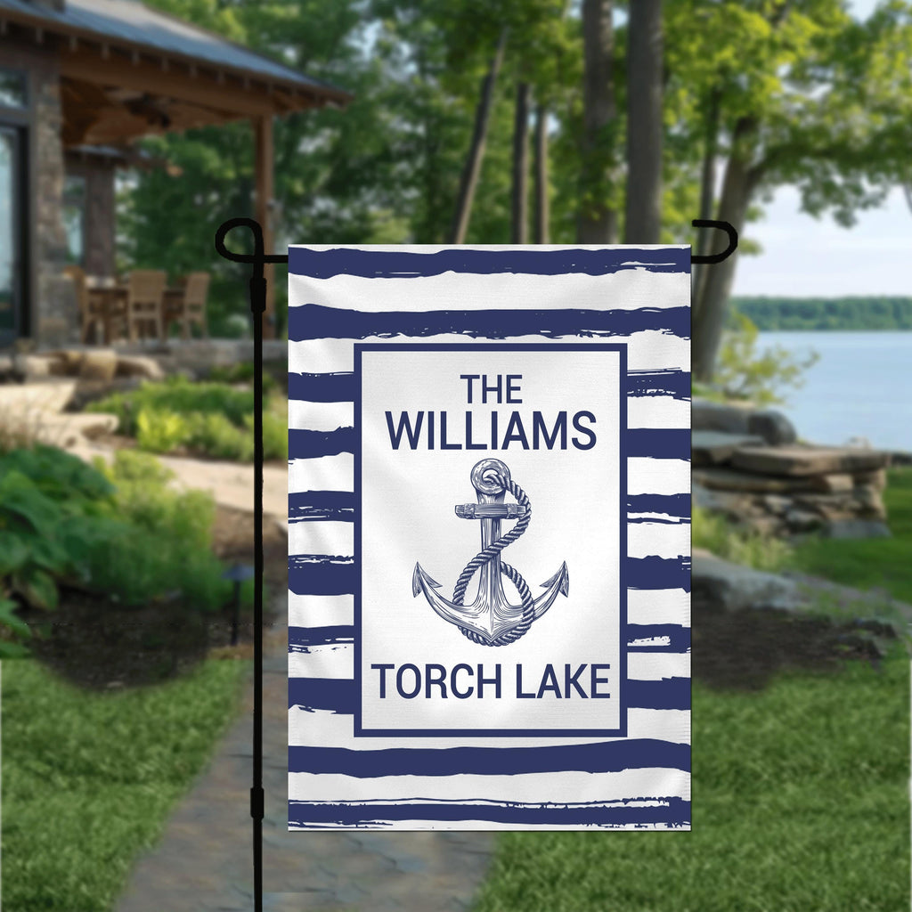 Personalized Welcome Nautical Garden Flag, Coastal Garden Flag, Anchor Garden Flag, Custom Lake House Anchor Garden Flag