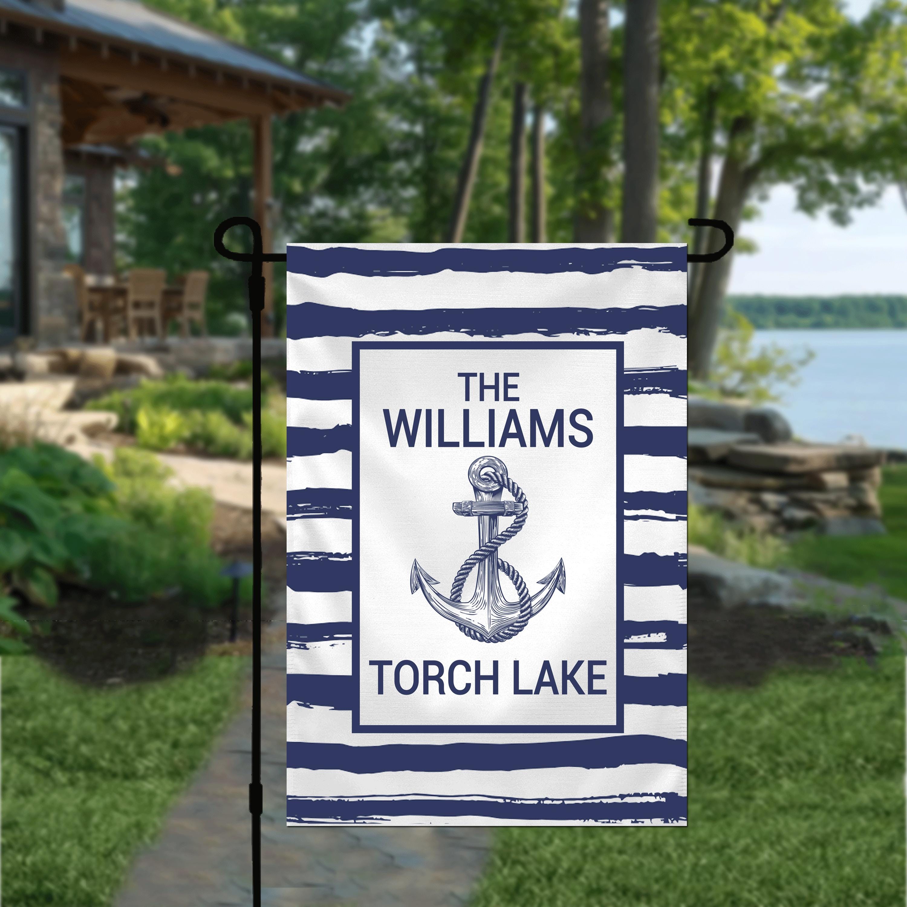 Personalized Welcome Nautical Garden Flag, Coastal Garden Flag, Anchor Garden Flag, Custom Lake House Anchor Garden Flag