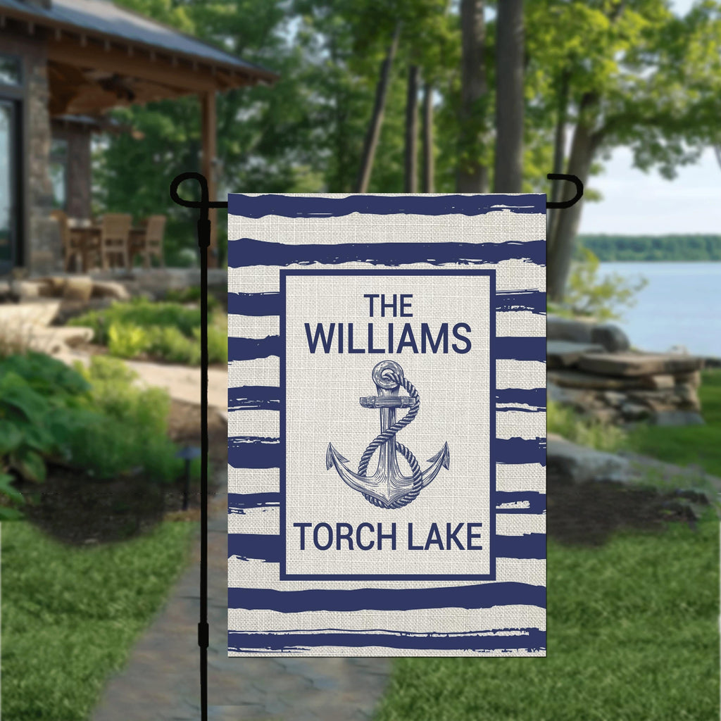 Personalized Welcome Nautical Garden Flag, Coastal Garden Flag, Anchor Garden Flag, Custom Lake House Anchor Garden Flag