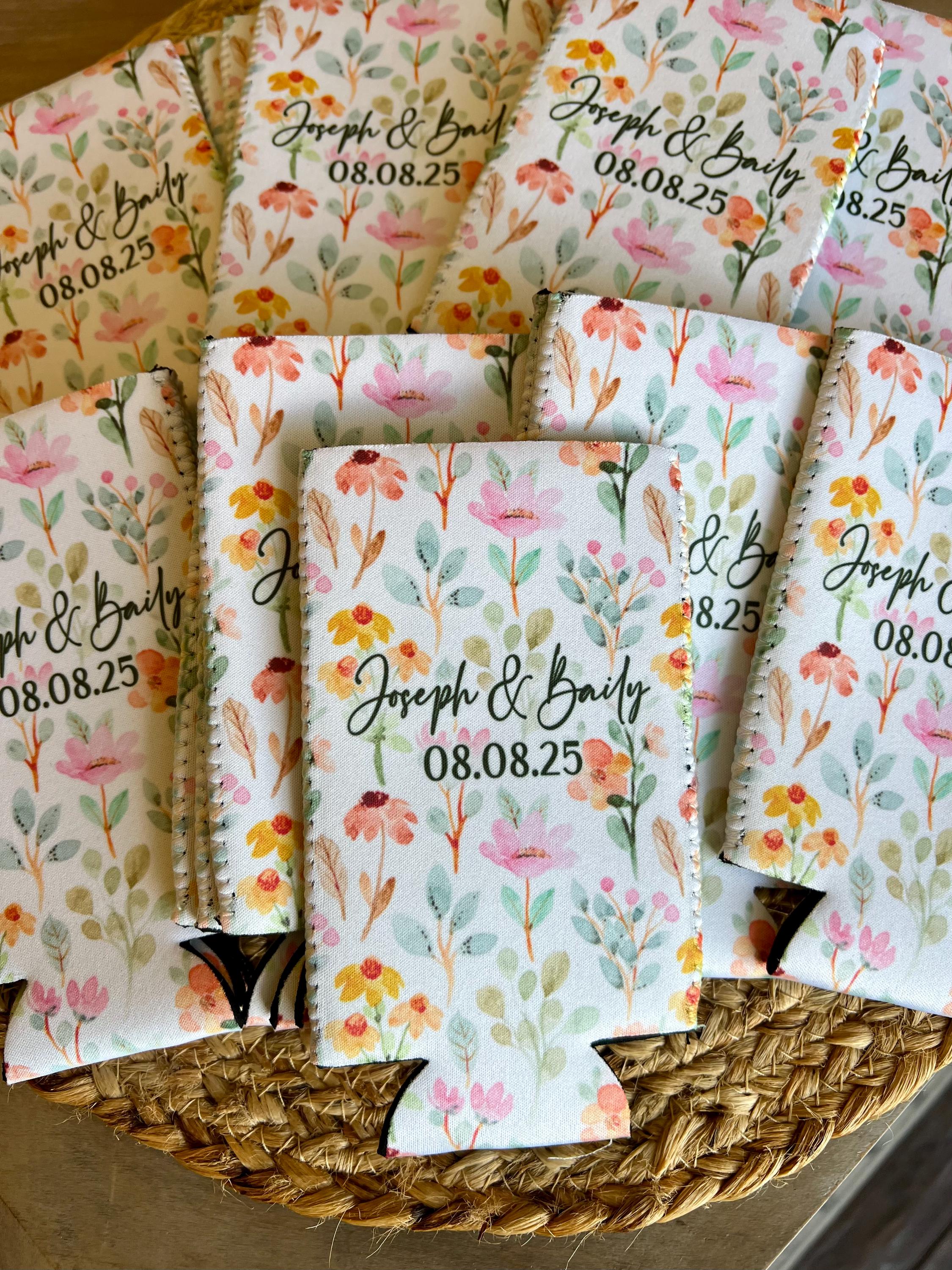 Personalized Floral Wedding Can Cooler | Custom Drink Sleeves & Party Huggers | Garden Party Favors | Bridal Shower | Wedding Favor
