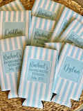 Personalized Coastal Theme Can Cooler | Custom Event Striped Can Cooler | Personalized Coastal Grandmother | Beach Bachelorette Favors
