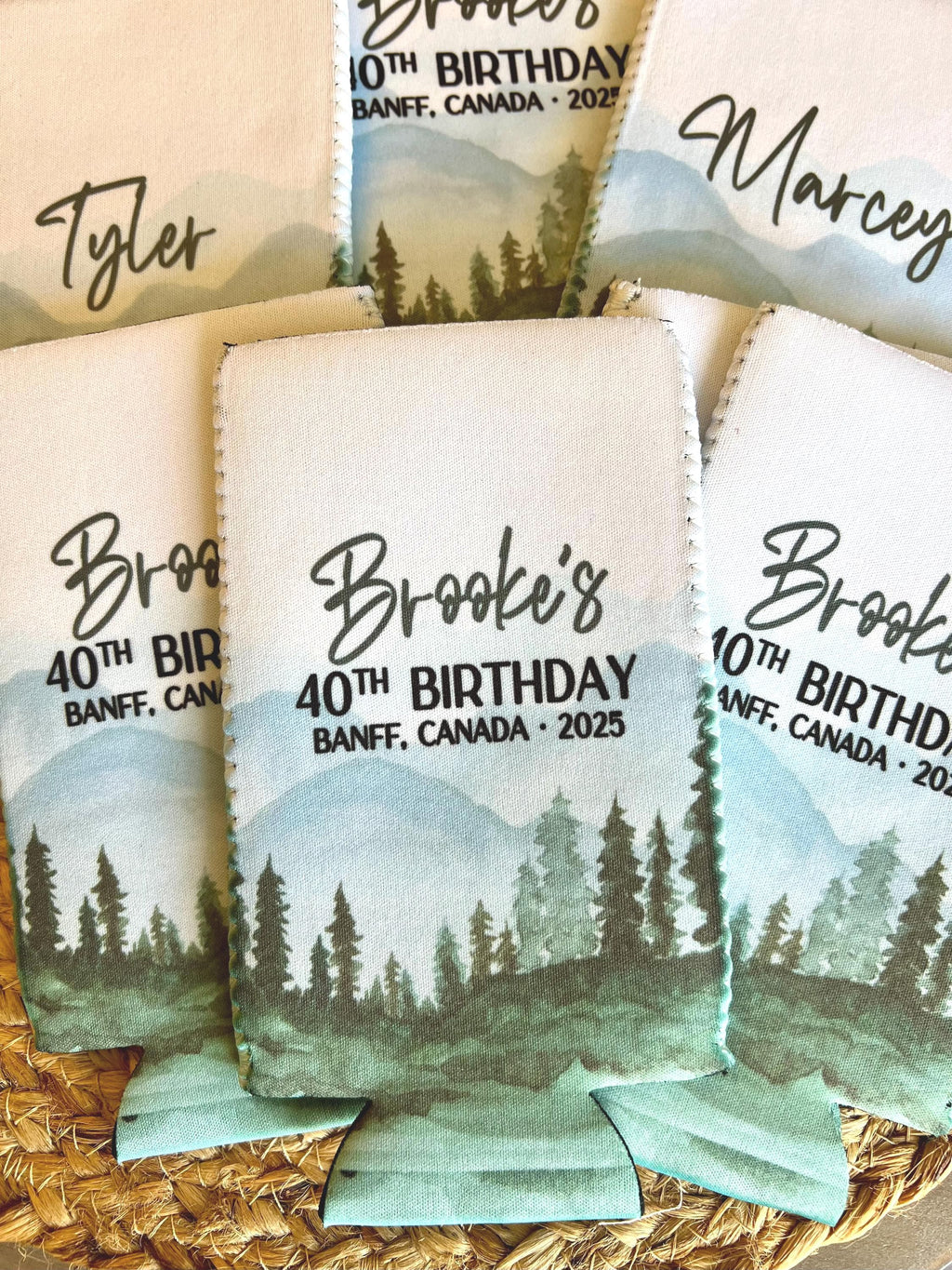 Mountain Theme Can Cooler | Personalized Sleeve | Mountain Birthday Trip Favor | Bachelorette or Cabin Party Gift