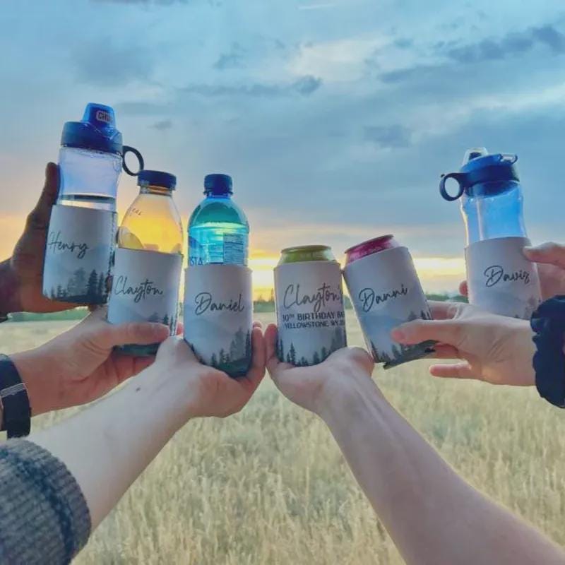 Mountain Theme Can Cooler, Mountain Birthday Trip Can Cooler, Personalized Can Cooler Sleeve
